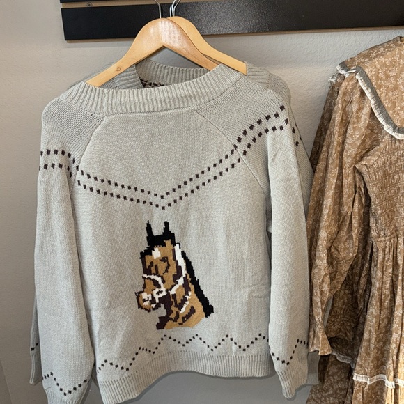 Light Gray Horse Intarsia Sweater Cardigan - Picture 7 of 7
